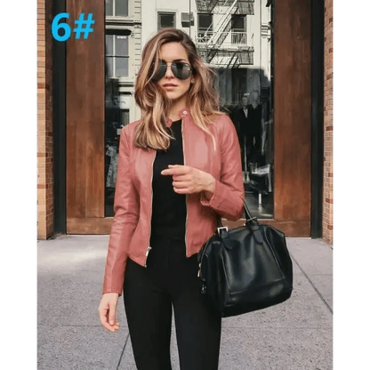Elegance Autumn And Winter New Solid Color Jacket For Women's PU Leather Warmth Fashion Long-Sleeved Jacket For Women