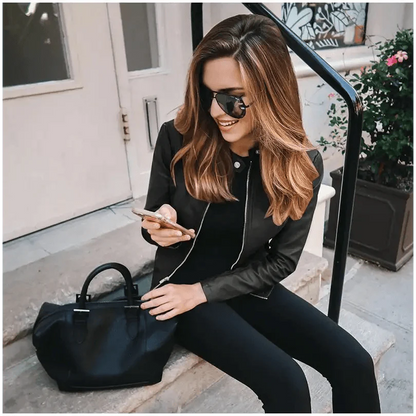 Elegance Autumn And Winter New Solid Color Jacket For Women's PU Leather Warmth Fashion Long-Sleeved Jacket For Women