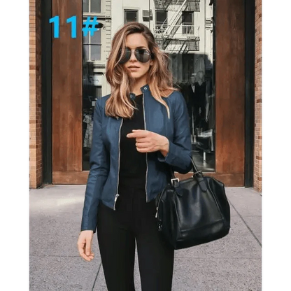 Elegance Autumn And Winter New Solid Color Jacket For Women's PU Leather Warmth Fashion Long-Sleeved Jacket For Women
