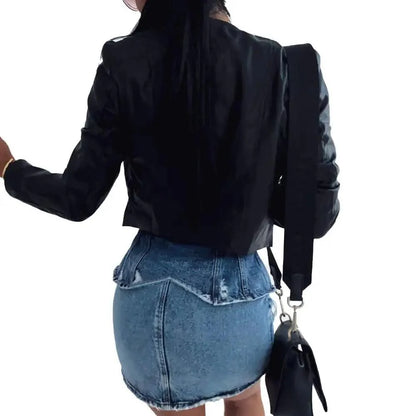 Elegance Autumn And Winter New Solid Color Jacket For Women's PU Leather Warmth Fashion Long-Sleeved Jacket For Women