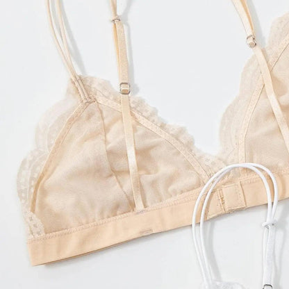 Elegance Lace Thin Triangle Bra For Women Wireless Lingerie Transparent Solid White/Black