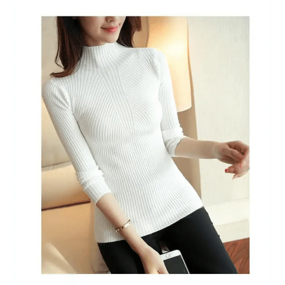 Elegance Solid White and Black Tops,Sweaters Winter Long Sleeve Turtleneck Pullovers Women's Sweaters Female Clothing