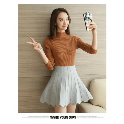 Elegance Solid White and Black Tops,Sweaters Winter Long Sleeve Turtleneck Pullovers Women's Sweaters Female Clothing