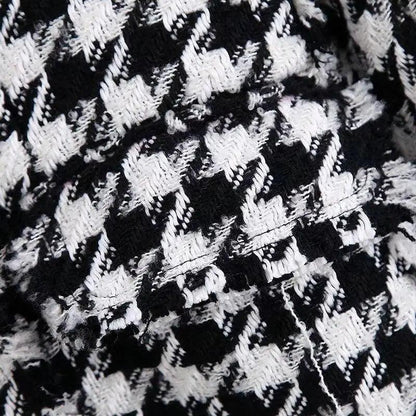 Elegance Women Tweed Jackets Fashionable Office Ladies Black Tassel Houndstooth Coats Female Autumn Vintage Thick Plaid Coat Girls Chic