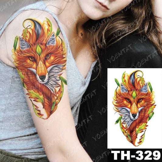 Elegant Animal Waterproof Tattoo Unicorn Fox Wolf Temporary Sticker Animals Modern Colorful Design