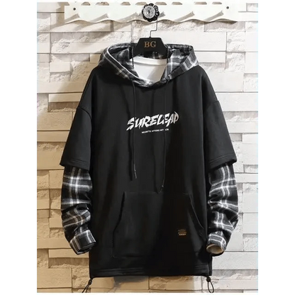 Elegant Autumn Spring Black Hoodies Men's Sweatshirts Punk Streetwear Casual Pullover Fleece Hoodie Men Contrast Color Design Pullover Long Sleeve Hoodie