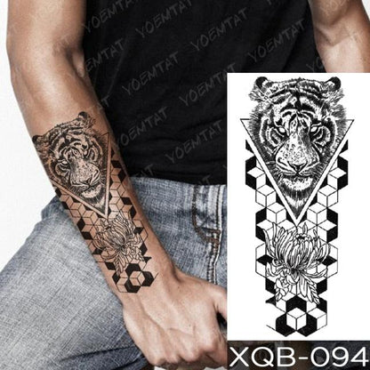Elegant Black Waterproof Temporary Tattoo Sticker Lion Tiger Bear Flash Tattoos Leopard Wolf Colorful Big Tattoo Stickers For Mens Womens