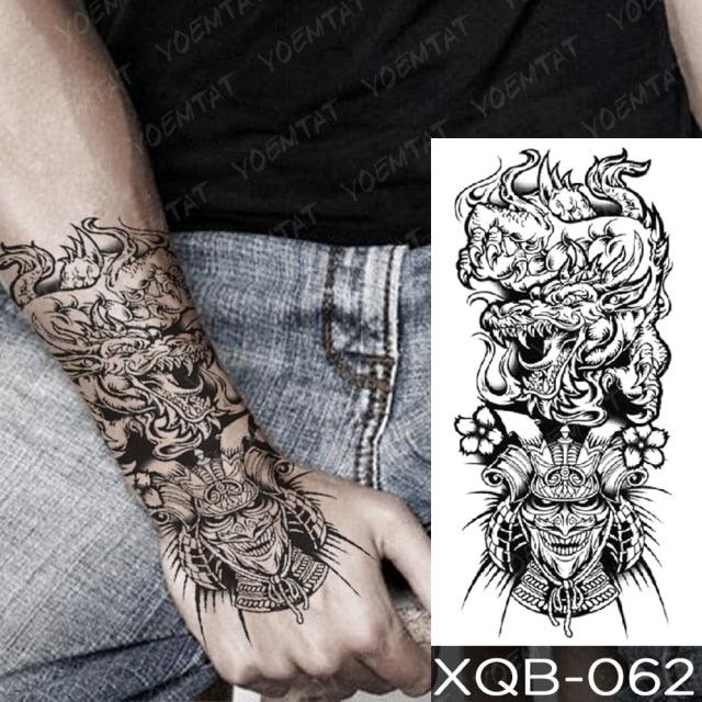 Elegant Black Waterproof Temporary Tattoo Sticker Lion Tiger Bear Flash Tattoos Leopard Wolf Colorful Big Tattoo Stickers For Mens Womens