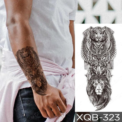 Elegant Black Waterproof Temporary Tattoo Sticker Lion Tiger Bear Flash Tattoos Leopard Wolf Colorful Big Tattoo Stickers For Mens Womens
