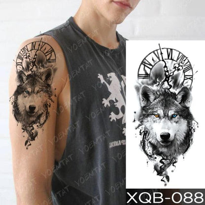 Elegant Black Waterproof Temporary Tattoo Sticker Lion Tiger Bear Flash Tattoos Leopard Wolf Colorful Big Tattoo Stickers For Mens Womens