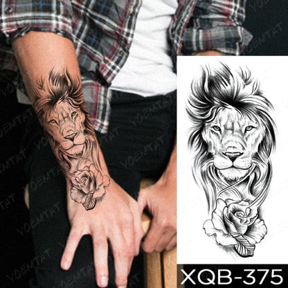 Elegant Black Waterproof Temporary Tattoo Sticker Lion Tiger Bear Flash Tattoos Leopard Wolf Colorful Big Tattoo Stickers For Mens Womens