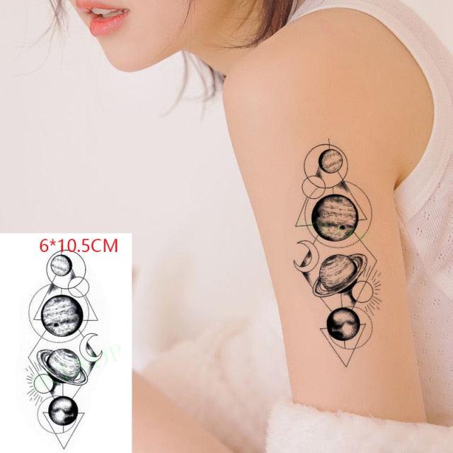 Elegant Black Waterproof Temporary Tattoo Stickers Moon Hill Modern Body Art Stickers Hand Foot High Quality For Womens