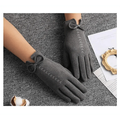 Elegant Black Winter Women Outdoor Warm One Size Gloves Fashionable Cute Bow Style Casual Gloves For Women