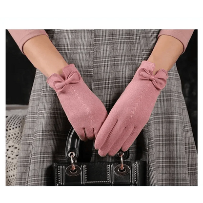 Elegant Black Winter Women Outdoor Warm One Size Gloves Fashionable Cute Bow Style Casual Gloves For Women