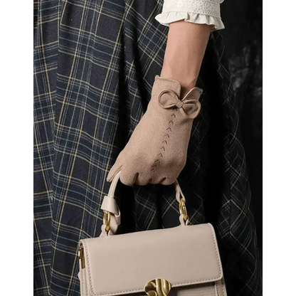 Elegant Black Winter Women Outdoor Warm One Size Gloves Fashionable Cute Bow Style Casual Gloves For Women