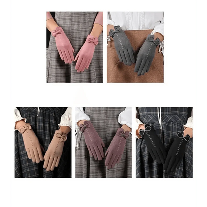 Elegant Black Winter Women Outdoor Warm One Size Gloves Fashionable Cute Bow Style Casual Gloves For Women