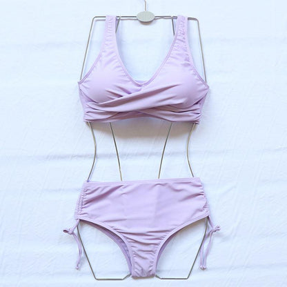 Elegant High Waist Bikini Set Push Up Swimwear Women Swimsuits New Black Bathing Suit Twist Women's High Waist Bikini Twist Front Tie Back 2 Piece Lace Up Summer Swimsuits
