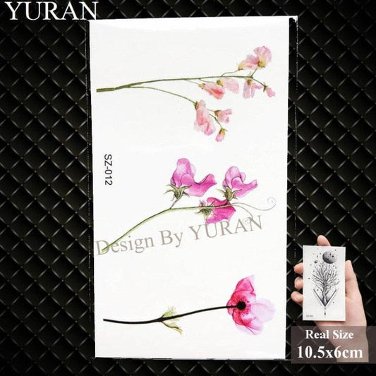 Elegant Lavender Flower Tattoo Stickers Temporary Waterproof Colorful Modern Children Tattoo