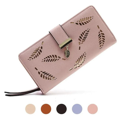 Elegant Leaf Zipper PU Leather Women Wallet Retro Card Holder Modern Design Wallet Excellent Gift