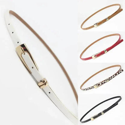 Elegant Leather Adjustable Thin Belt For Women Unique Black Design Ladies Belt High Quality Charming Waistbands For Dress