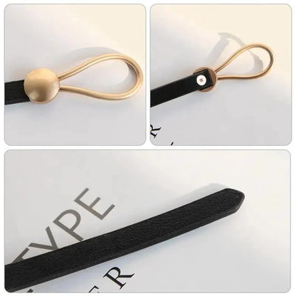 Elegant Leather Adjustable Thin Belt For Women Unique Black Design Ladies Belt High Quality Charming Waistbands For Dress
