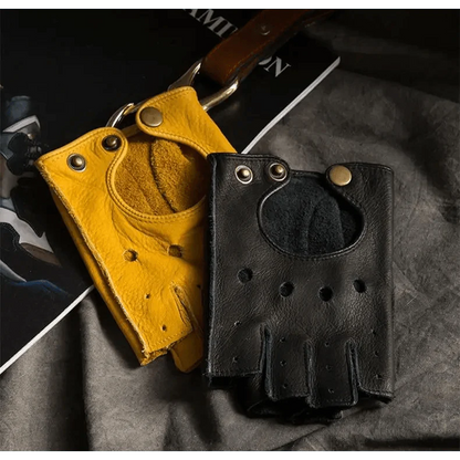 Elegant Men Leather Fingerless Gloves Yellow Cool Stylish Design Comfortable Gloves For Men