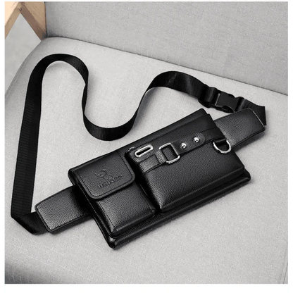 Elegant New Black Mens Leather Waist Bag Adjustable Strap Outdoors  Fanny Pack Comfortable Luxury Design For Men