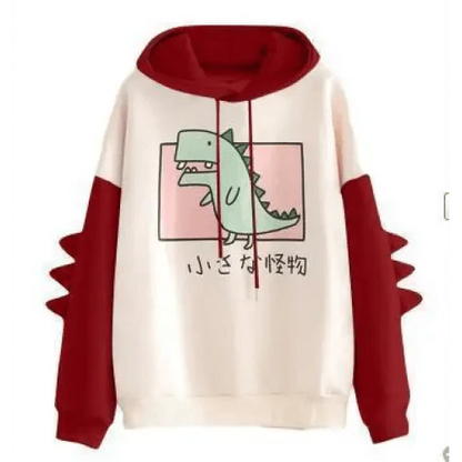 Elegant Oversized Hoodies Women Fashion Splice Dinosaur Print Sweatshirt Tops Casual Long Sleeve Clothes casualSpring Autumn Long Sleeve Dinosaur Sweatshirt Cartoon Design Cute Hoodies for Teens Girls