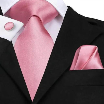 Elegant Pink Silk  Necktie Pocket Square Cufflinks Set Elegant Men's Fashion Wedding Ties For Men And Daily Wear Ties