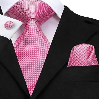 Elegant Pink Silk  Necktie Pocket Square Cufflinks Set Elegant Men's Fashion Wedding Ties For Men And Daily Wear Ties