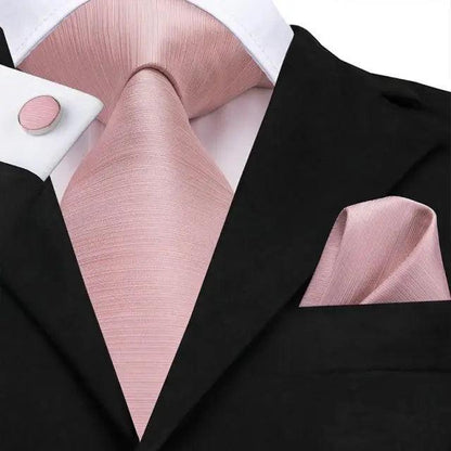 Elegant Pink Silk  Necktie Pocket Square Cufflinks Set Elegant Men's Fashion Wedding Ties For Men And Daily Wear Ties