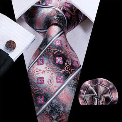 Elegant Pink Silk  Necktie Pocket Square Cufflinks Set Elegant Men's Fashion Wedding Ties For Men And Daily Wear Ties