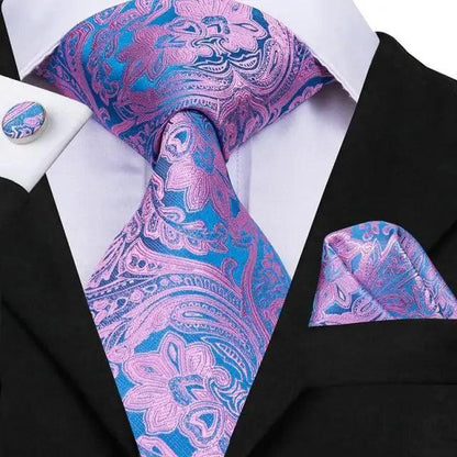 Elegant Pink Silk  Necktie Pocket Square Cufflinks Set Elegant Men's Fashion Wedding Ties For Men And Daily Wear Ties