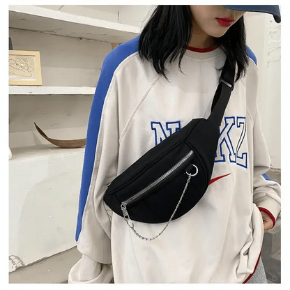 Elegant Purple Ladies Chain Waist Bag Canvas Fanny Pack Luxury Outdoor Chest Bag Phone Purse For Everyday Use