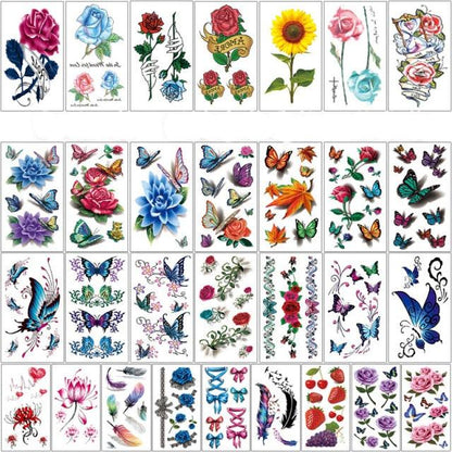 Elegant Sketches Black Flowers Body Tattoo Waterproof Temporary 3D Flowers Luxury Design For Womens