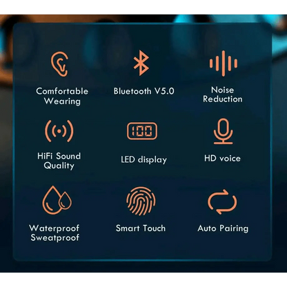 Elegant TWS Bluetooth 5.0 Earphones 2200mAh Charging Box Modern Wireless Headphone 9D Stereo Sports Waterproof Earbuds Luxury Headsets With Microphone Wireless Headphones with LED Display Wireless Earbuds with Mic, IPX8 Waterproof Touch Control Headphones