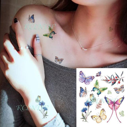 Elegant Waterproof Temporary Butterfly Sticker Tattoo Fake  Halloween Party Tattoo For Woman Girls