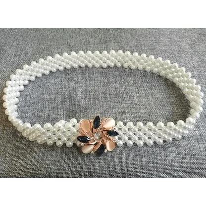Elegant White Pearl Elastic Buckle Belt For Women Luxurious Strap Pearls Waistband Fashionable Design