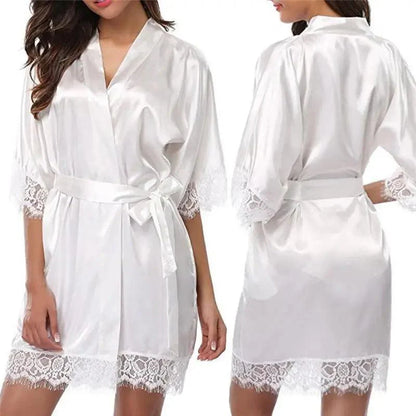 Elegant White Short Soft Women Bathrobes Vintage Design Sleepwear Lightweight Bridesmaid Robes Comfortable Ladies Bathrobe
