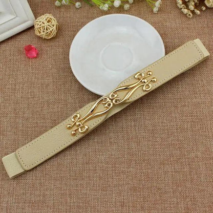 Elegant Wide Fabric Strap  Silver Metal Buckle Belts For Women Trendy Women's Fashion Stretchable Classic Color Belts