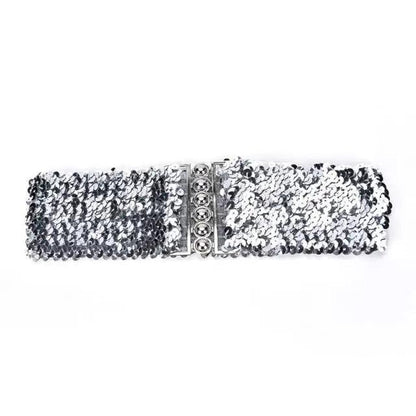 Elegant Wide Fabric Strap  Silver Metal Buckle Belts For Women Trendy Women's Fashion Stretchable Classic Color Belts