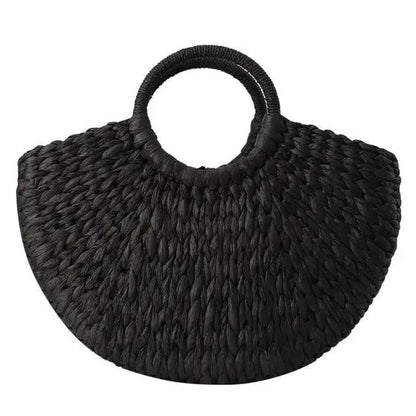 Elehant Women's Woven Wicker Straw Half Round Bag Trendy Large Capacity Female Casual Travel Bag
