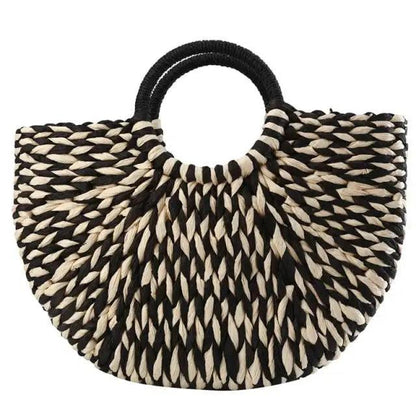 Elehant Women's Woven Wicker Straw Half Round Bag Trendy Large Capacity Female Casual Travel Bag