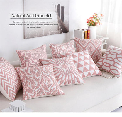 Embroidered Geometric Pillow Cover 100% Cotton Woolen Cushion Cover Modern Nordic Style Pink Blue Pillow Cover For Home Decor Embroidery Cushion Cover Decorative Throw Pillow Cover Geometric Invisible Pillow Cover for Living Room 45X45CM