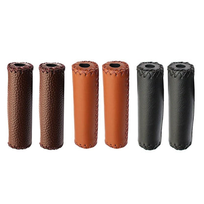 Ergonomic Bike Handle Grips PU Leather Soft Rubber Bicycle Mountain Bike Anti-Slip Handlebar Grips Retro Artificial Leather Handle Grips Cycling Anti Slip Road Mountain Comfortable Bike Handlebar Grips