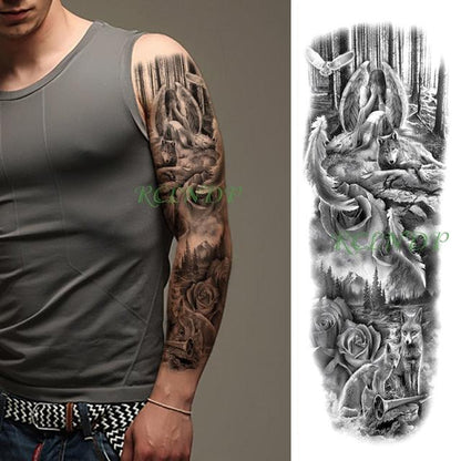 Extra Large Full Arm Leg Body Hand Waterproof Fake Tattoo Stickers Temporary Realistic Black Modern Mens Tattoo