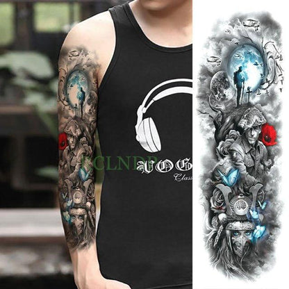 Extra Large Full Arm Leg Body Hand Waterproof Fake Tattoo Stickers Temporary Realistic Black Modern Mens Tattoo