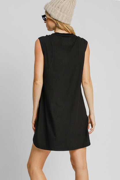 Round Neck Sleeveless High-Low Curved Hemline Mini Dress – Trendy High-Low Dress, Sleeveless Mini Dress, Curved Hemline Dress, Flattering Round Neck Dress, Chic High-Low Dress