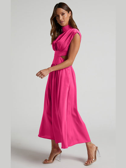 Modern Cutout Mock Neck Sleeveless Ruched Dress Elegant Dress For Women