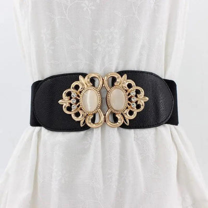 Fashion Black Elastic Waistband One-Piece Dress Women Decorative Belt Elegant Women's Style Party Dress Belts